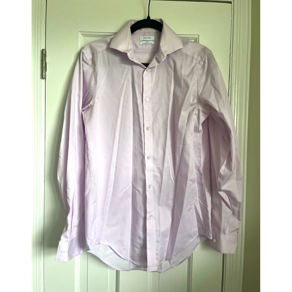 Calvin Klein Slim Fit Performance Non-Iron Solid Pink Dress Shirt 14.5 32/33